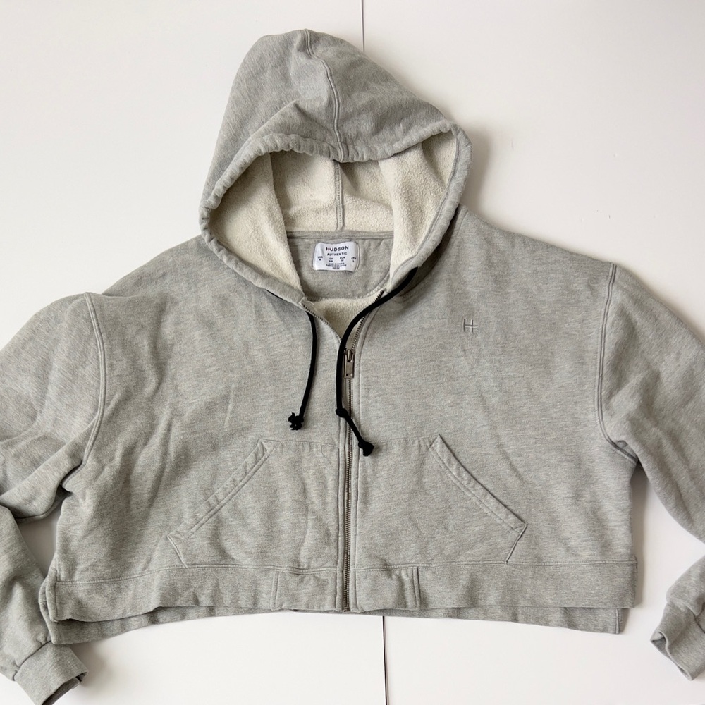 Hudson Gray Cropped Zip-Up Hoodie